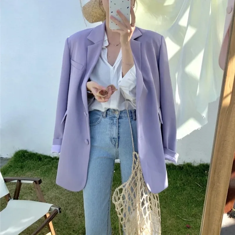 UNXX Casual Loose Lapel Ladies Suit Jackets Full Sleeve Single-breasted Solid Female Blazer Tops 2024 New Spring Women Outwear