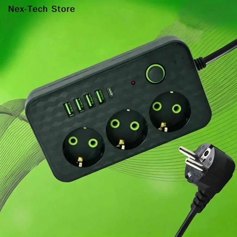 [NT]AC Outlets Multitap Socket 2/3 Meters Electrical Power Strip EU Plug With USB Type C Fast Charging Network Filter Adapter