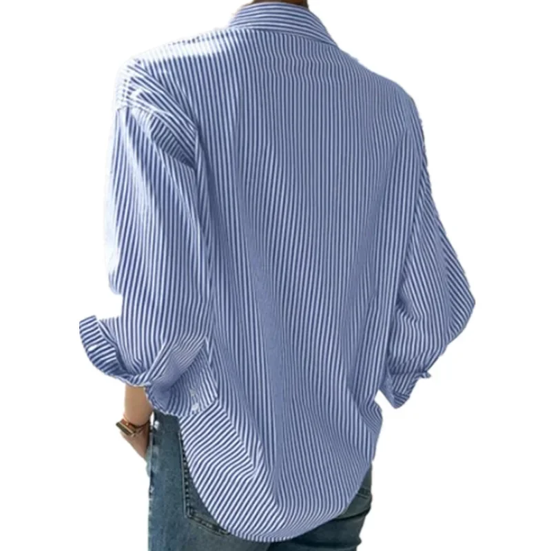 

Women Spring Summer Blouses Shirts Lady Fashion Casual Long Sleeve Turn-down Stripes Blusas Tops Korean Design Chic Tunics 블라우스