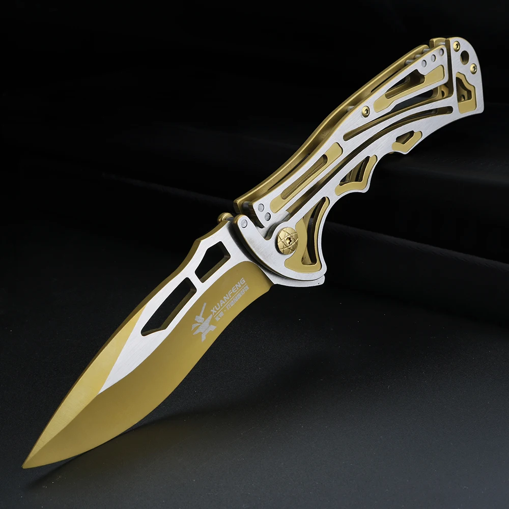 XUANTENG Golden Outdoor Folding Knife, Carry Anywhere Camping, Barbecue, Fruit Knife, Multi functional EDC Knife