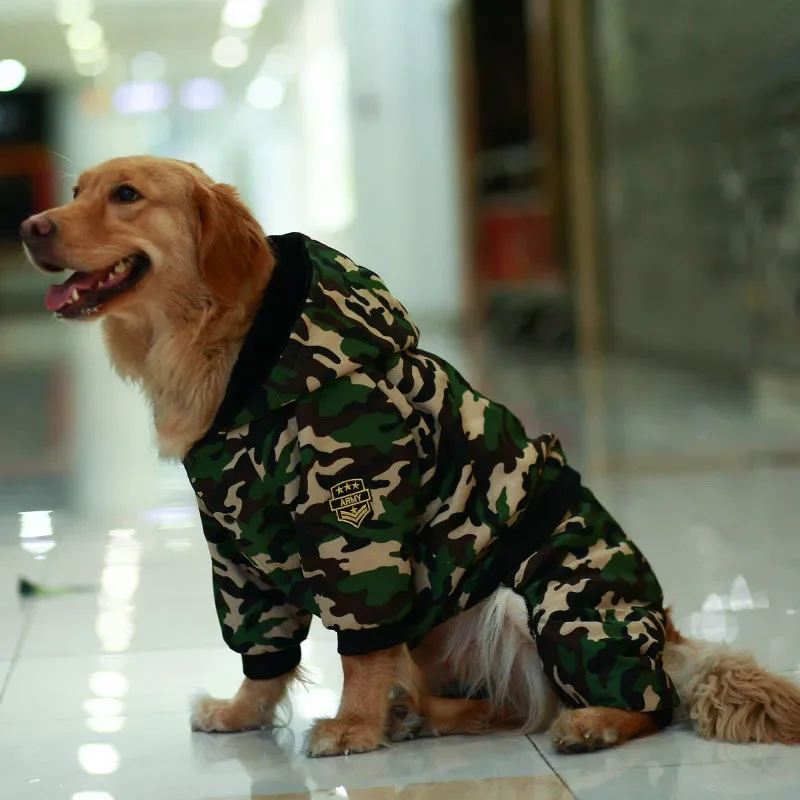 Camouflage Dog Clothes Winter Warm Chic jumpsuit Hoodie Golden retriever dog coat jacket for Large Dogs ropa perro invierno