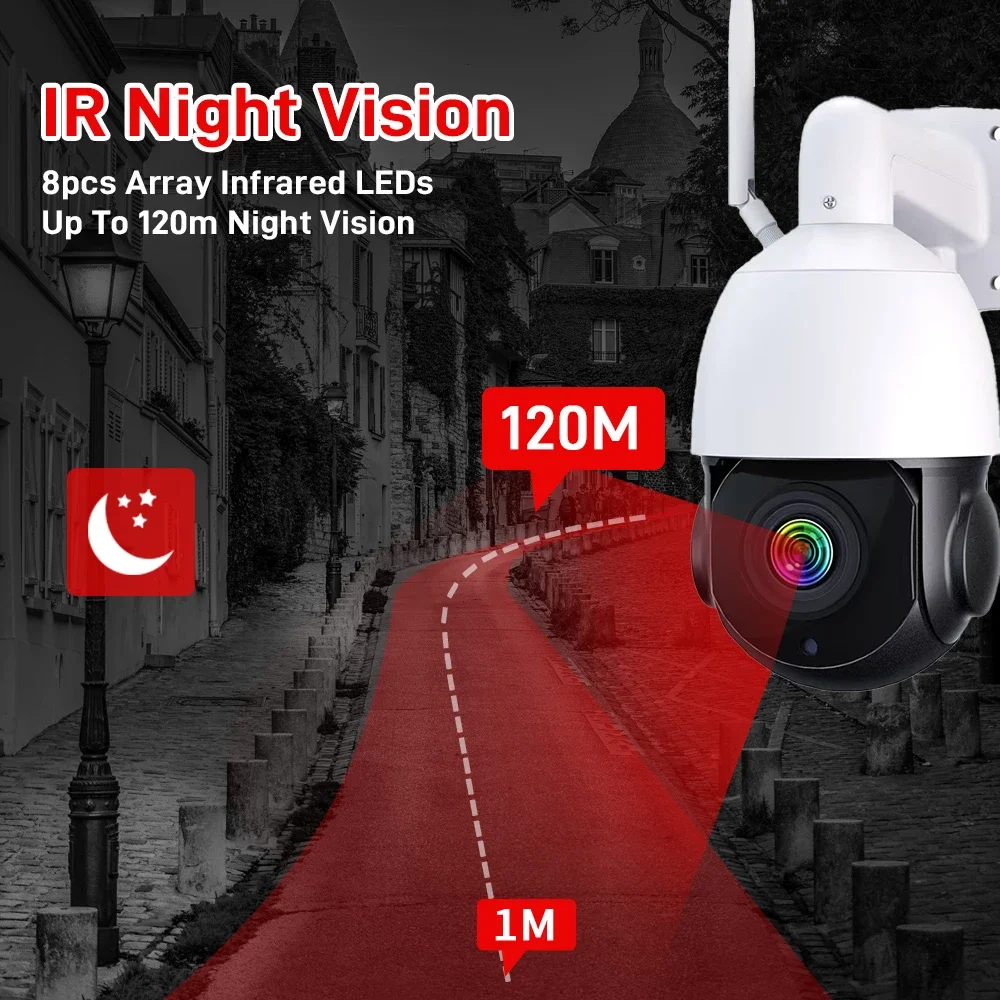 NINIVISION 4K 8MP WiFi การเฝ้าระวังวิดีโอกล้อง 50X PTZ ซูมกล้องวงจรปิด 2-Way Audio Human Detection ความปลอดภัยกลางแจ้ง PTZ IP กล้อง