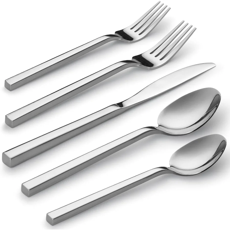

Cube 40Piece Forged Stainless Steel Flatware Set Cutlery Set Silverware Set Service for 8 Mirror Finish Dishwasher Safe