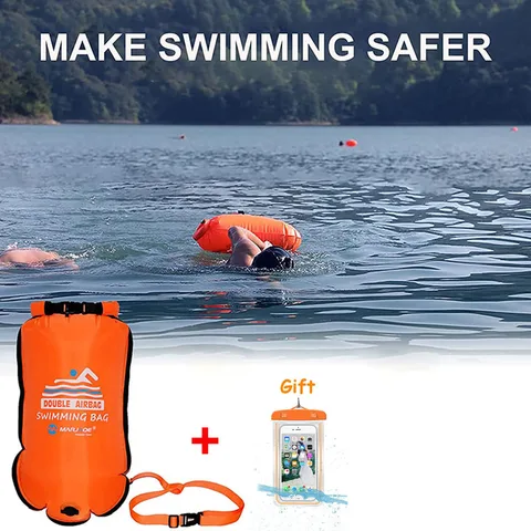 Saco seco de natação inflável impermeável com bolsa de telefone, bóia aberta, bóia de reboque, air bags duplos com cinto, esporte aquático, 20l