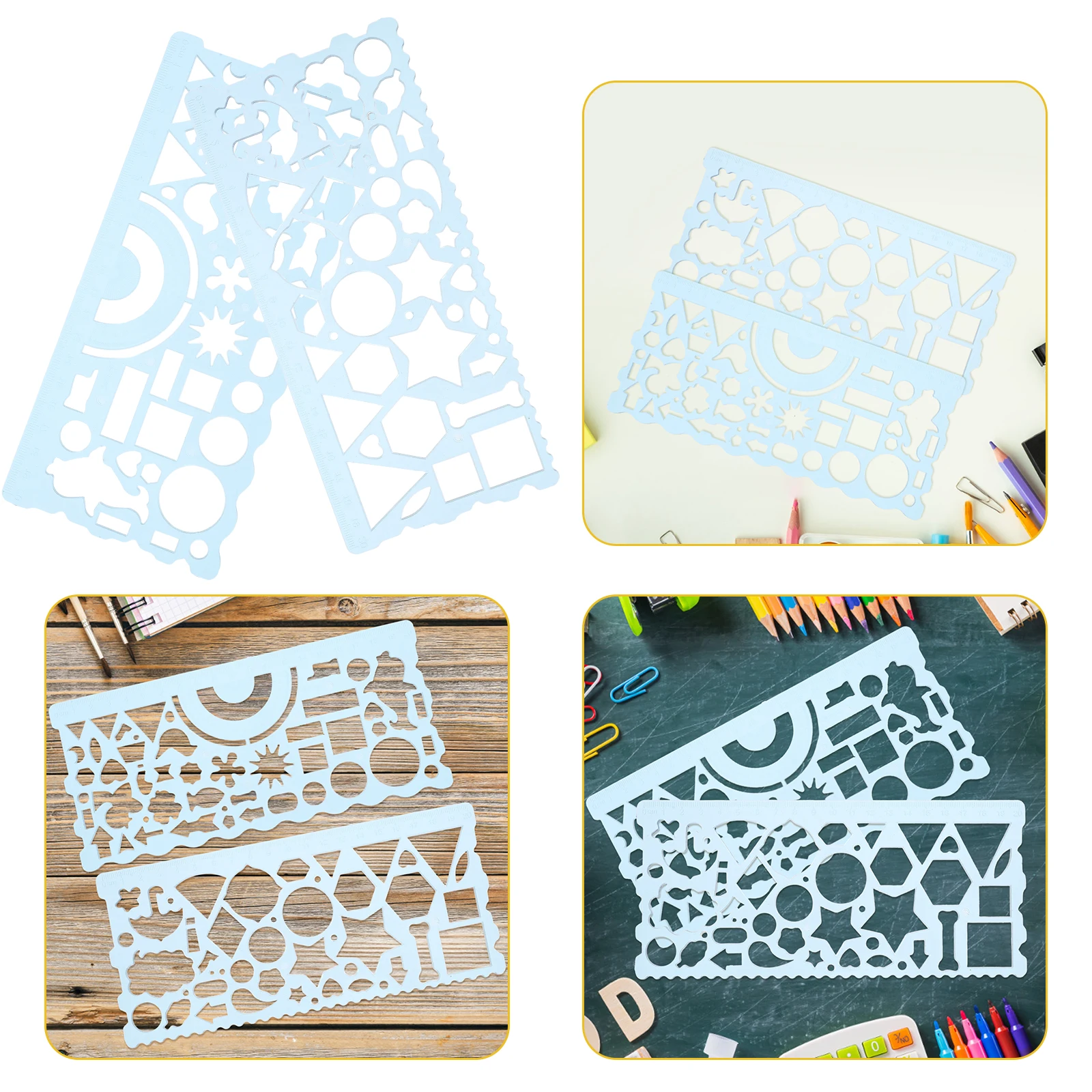 

2pcs Drawing Stencils Geometric Plastic Ruler Set PP Material Multi Functional Geometry Tools School Supplies Art Design