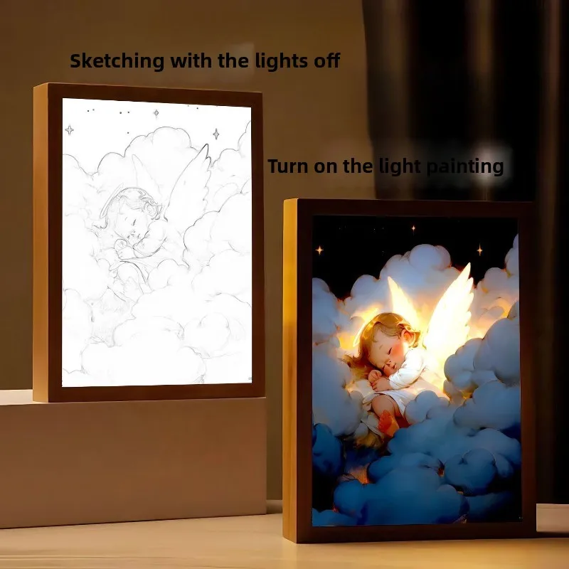 23 cm/9,06 in 3D Anime Licht Malerei Mädchen Engel Foto Nacht Lampe Kreativität Led Tisch Top Display Schlafzimmer Dekoration urlaub Geschenk