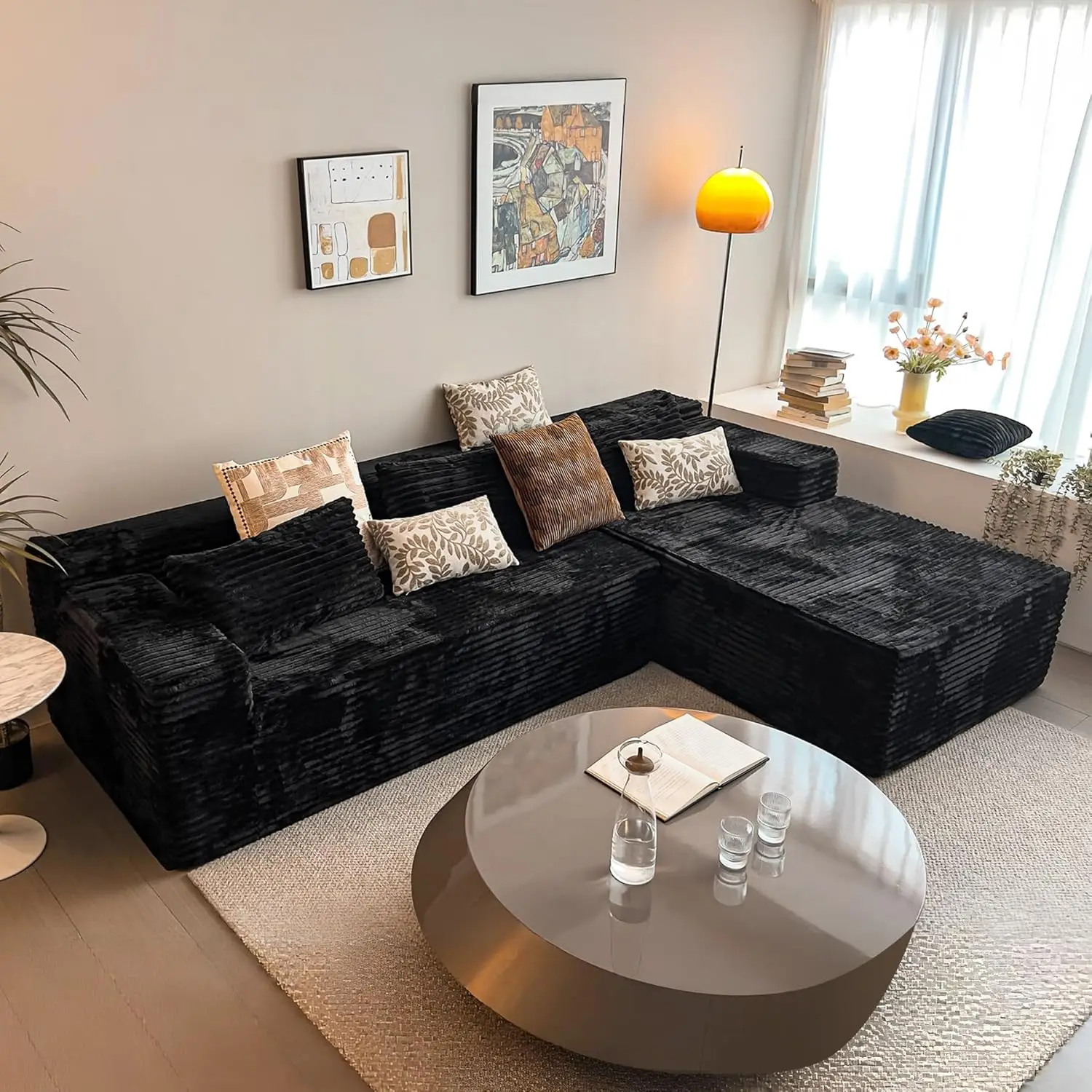 104-Inch modern modular L-recliner combination sofa black