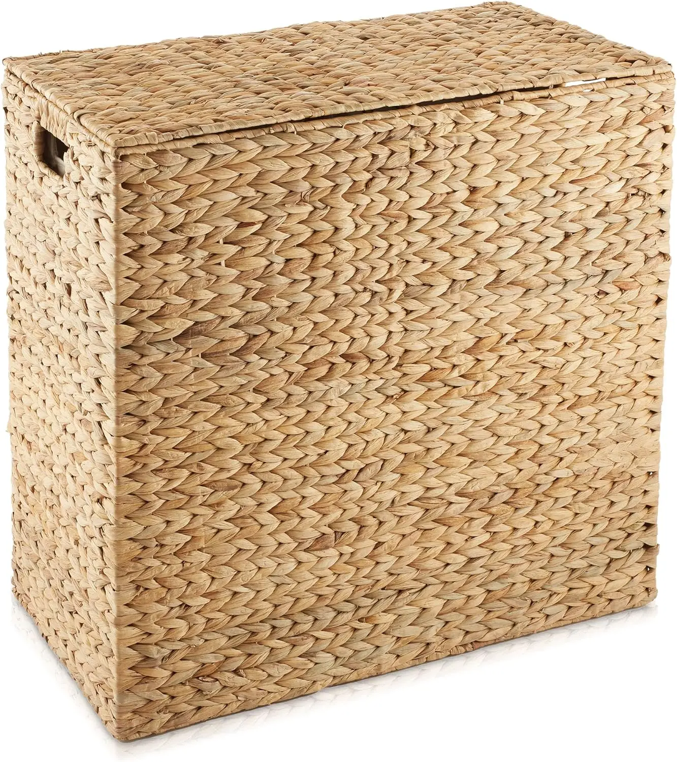 2-Section Laundry Hamper with Removable Liner Bags - Natural, Woven Water Hyacinth