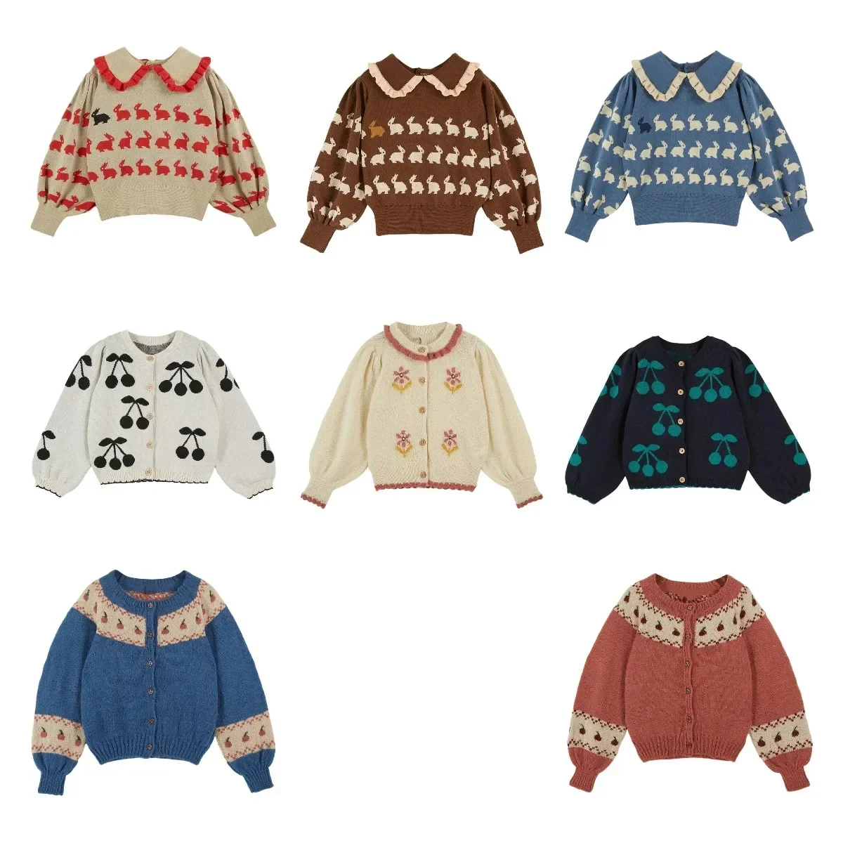 

OUYANG&IVAN Children's Sweater24 AW EM Girls Pastoral Style Embroidered Floral Top Kid Jumpers Cardigan