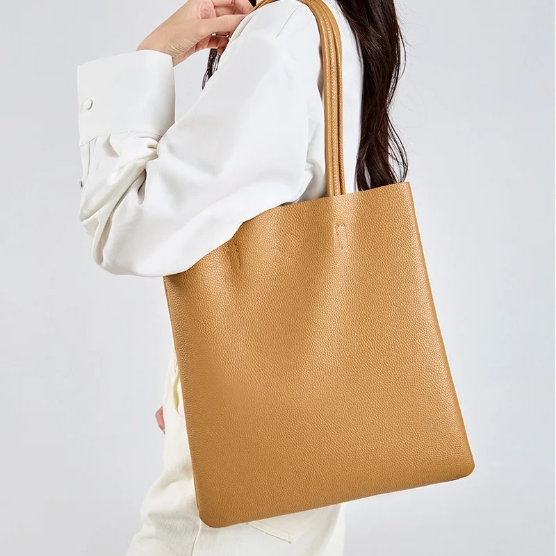 

2026 New Women Genuine Leather Bucket Bag, Large Capacity Minimalist Tote Shoulder Crossbody Bag