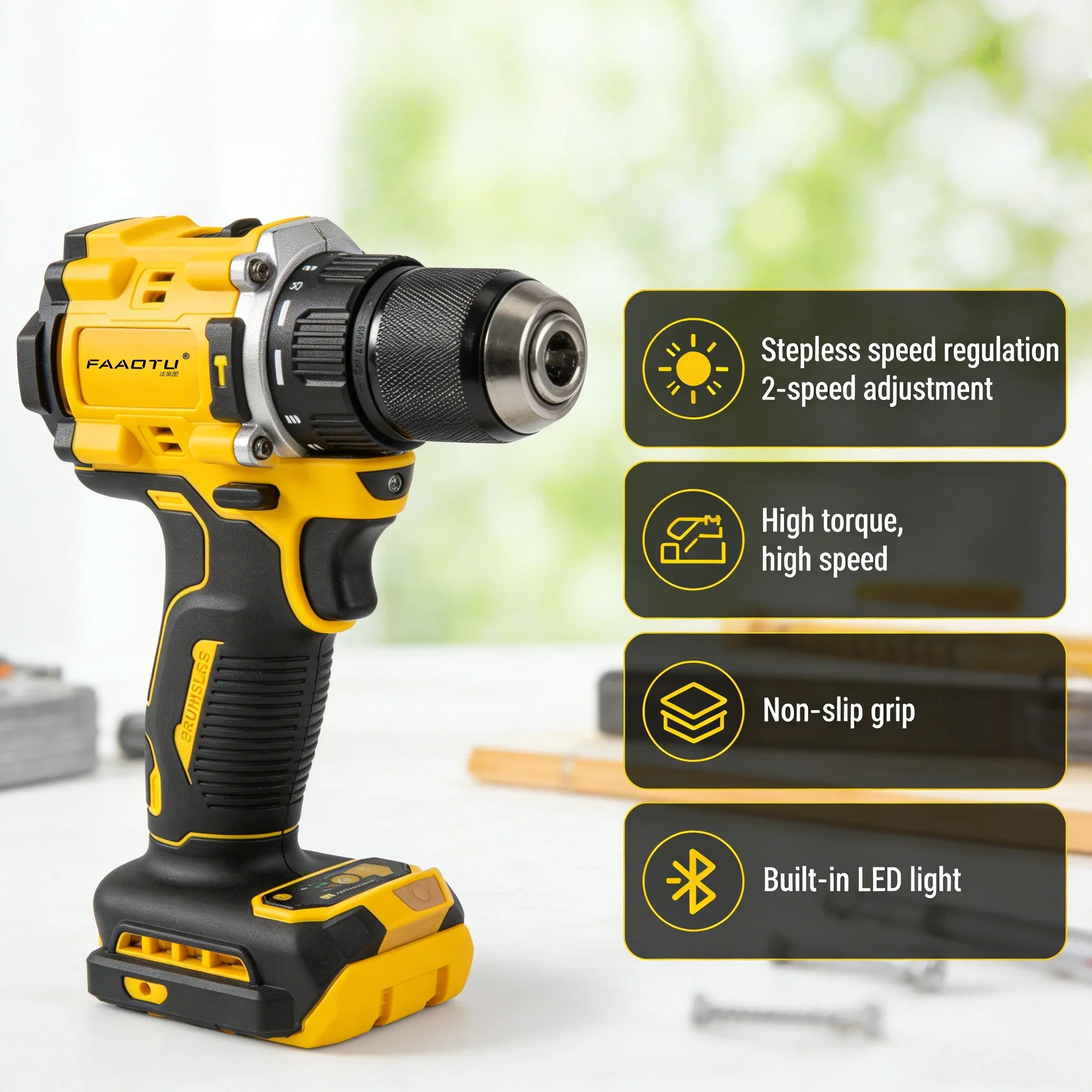 FAAOTU 805 cordless brushless drill,functions the same as DW,suitable for wood and metal Compatible with DW batteries NO battery