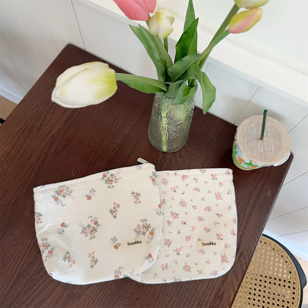 Cotton Printed Cosmetic Bag Large Capacity Pencil Case for Students Portable Travel makeup Storage Pouch case