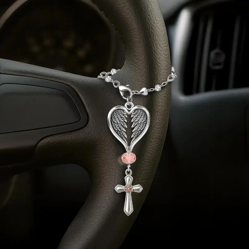 Heart-shaped Wing Pendant - Angel Keychain - Car Steering Wheel Rearview Mirror Accessory, Steering Wheel Chain Decoration