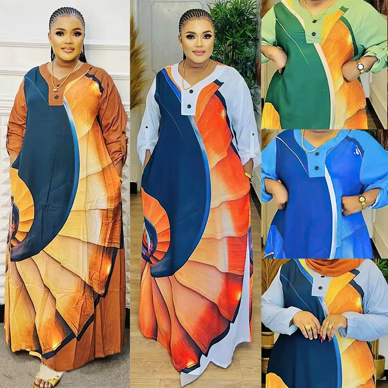 Plus Size Women's Dress Satin Printed Muslim Robe