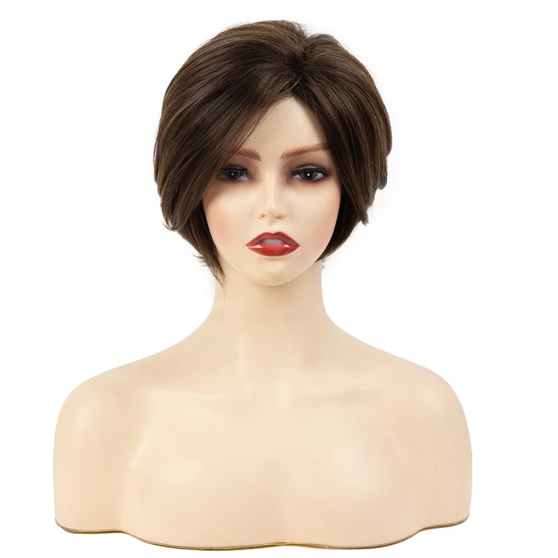 Korte Pixie Cut Synthetische Pruiken Natuurlijk Bruin Haar Pruik Met Zijpony Voor Vrouwen Dagelijks Cosplay Hittebestendig Vrouwelijk Nephaar