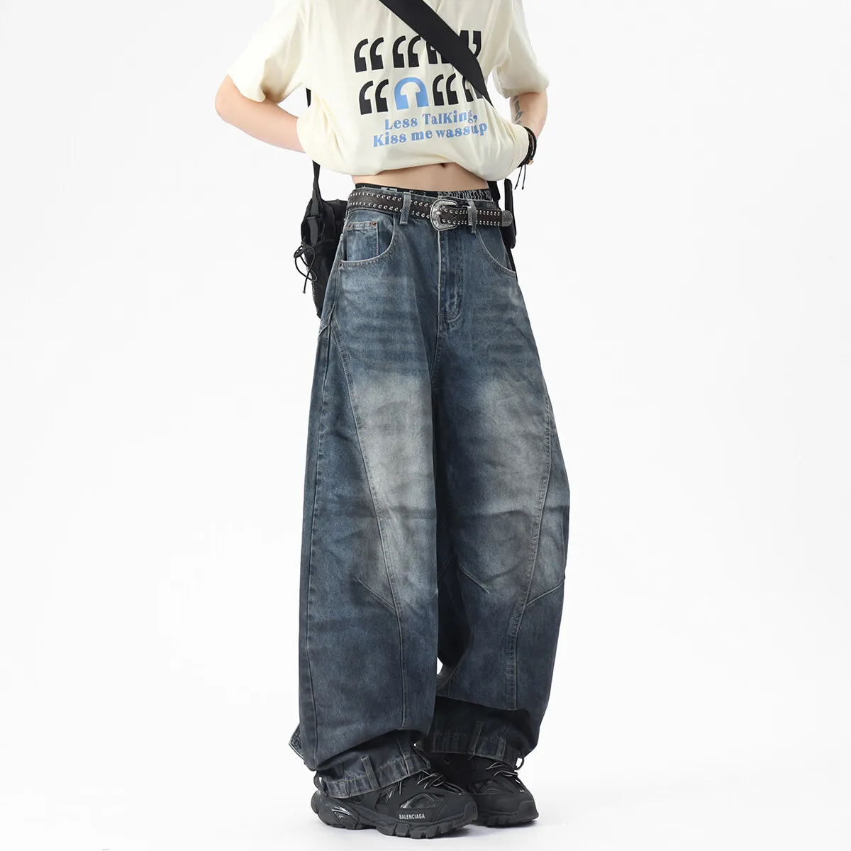 

Men Unique Patchwork Washed Vintage Retro Loose Fit Baggy Jeans Fashion Denim Casual Street Style Distressed Trendy Comfort