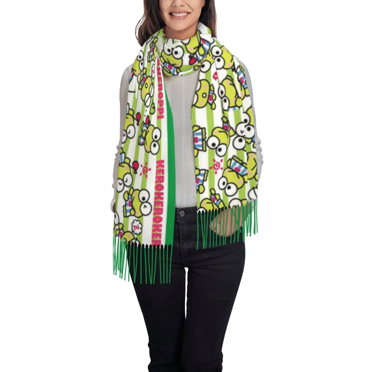 Custom Printed Kerokero Keroppi Scarf Men Women Winter Fall Warm Scarves Comics Shawls Wraps