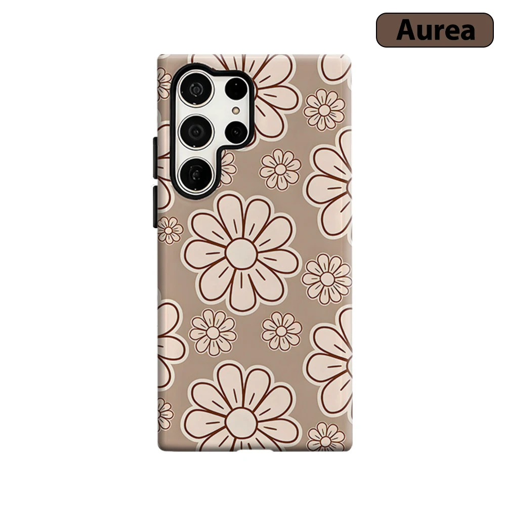Beige Daisy Line Phone Case for Samsung Galaxy S26 S25 Ultra S24 S23 Ultra Plus Shockproof Double layer tough Back Cover