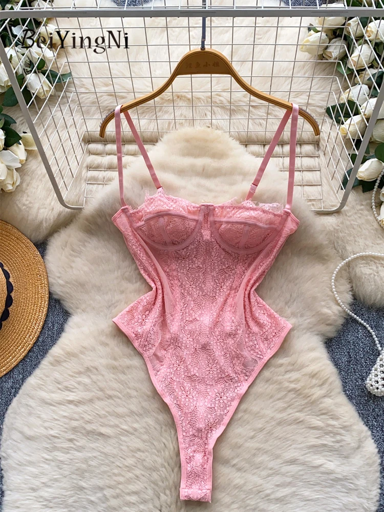 

Beiyingni сексуальные сетчатые комбинезоны женские тонкие шикарные однотонные корсетные топы женский Hotsweet готический боди черный розовый 2025 комбинезоны