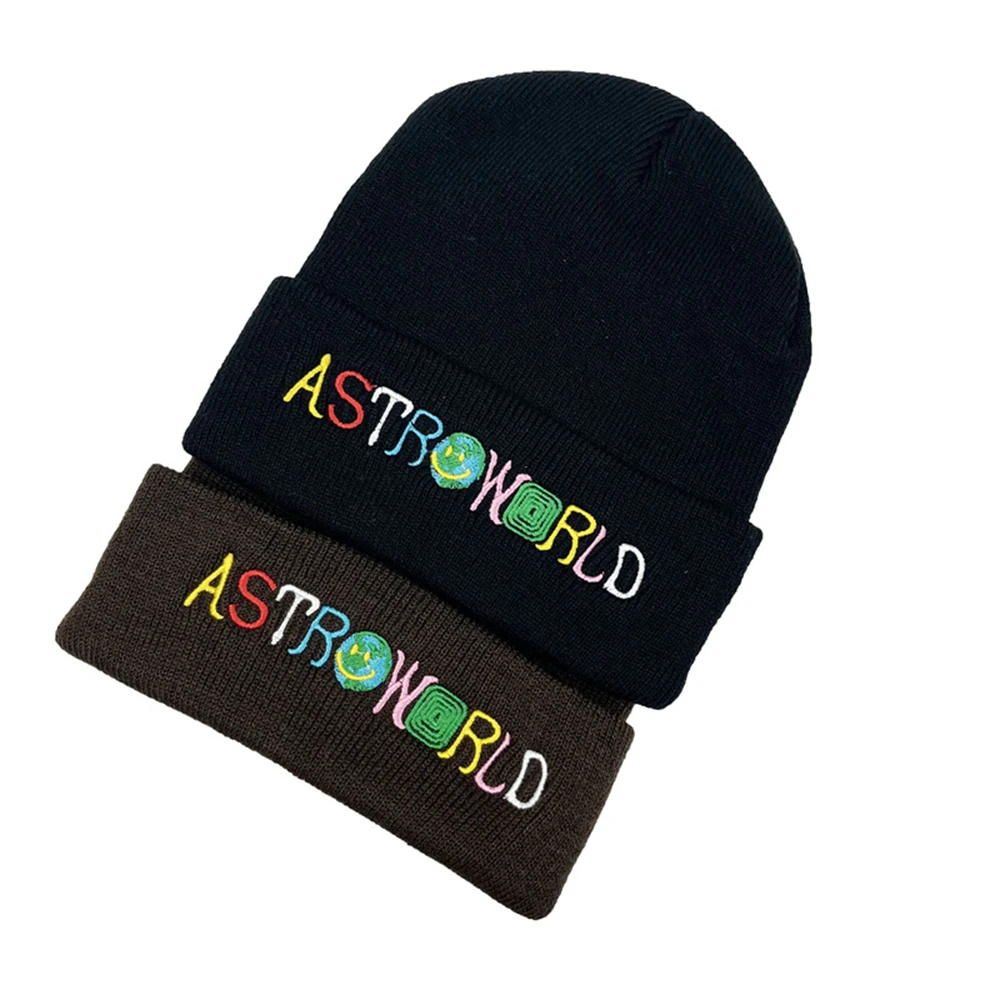 1pcs Beanie Astroworld Embroidery Knitted Hat Ski Warm Winter Unisex Hip Hop Hats Black White Red