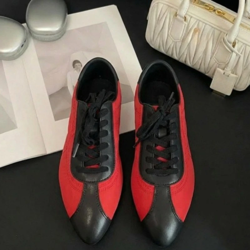 

New Women's Shoes Retro Luxury Genuine Leather Sneakers for Woman Fashion Pointed Tip Casual Shoes Designer Shoes Zapatos Mujer