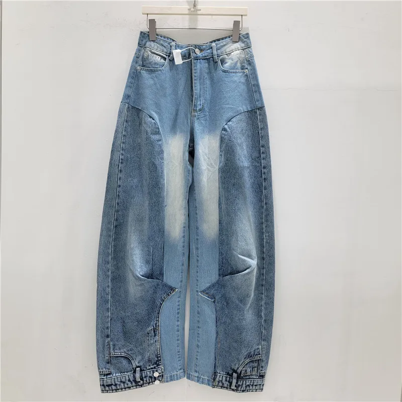 

2026 Spring Summer Retro Cool Style Patchwork Color Pants - Trendy Design, Slimming Blue Denim Jeans, Versatile Easy To Match