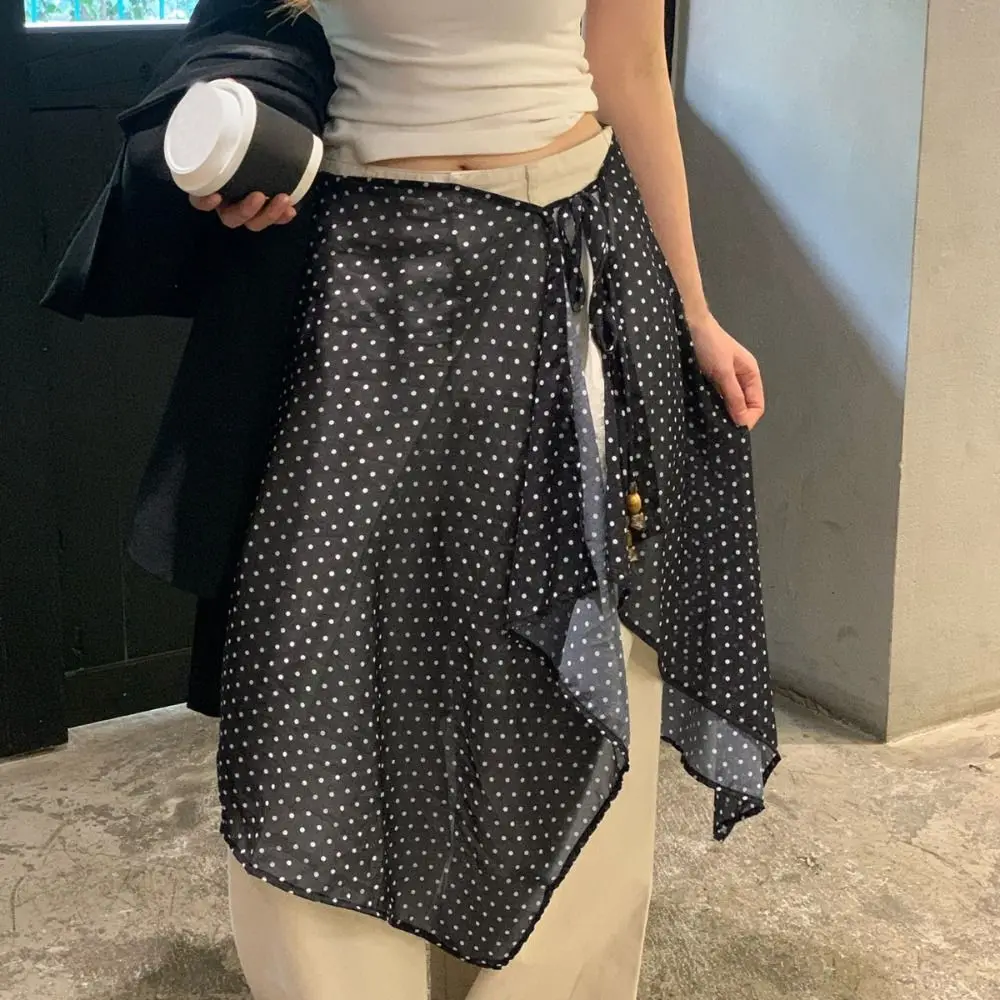 High Waist Lace Midi Skirt Irregular Side Slit See Through Polka Dot Irregular Side Slit Skirt Harajuku Y2K Streetwear