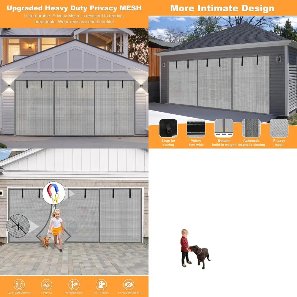 

Heavy-Duty Magnetic 1-Car Garage Privacy Screen, 10x9FT, Silver Grey, Hands-Free