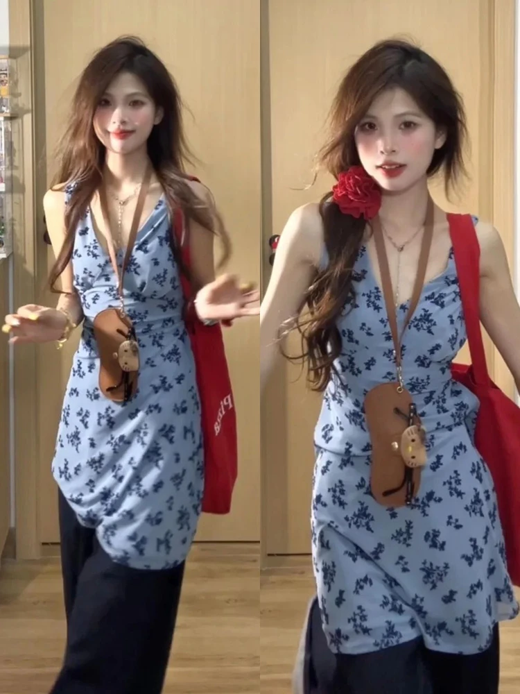 V-Ne Stampa floreale Svel Vest Dr Donna Estate Nuovo Sle Beach Vacanza Vita-Acco gonna ort A-Line Dr