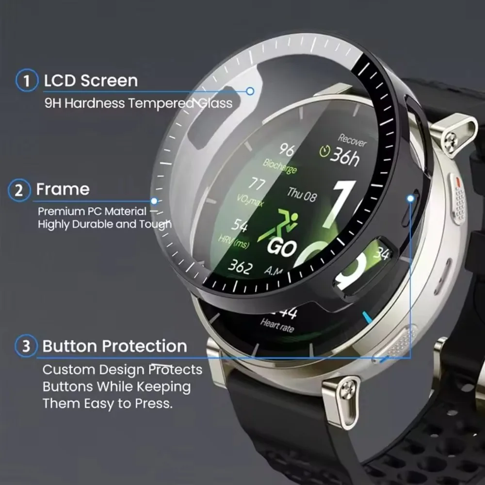 PC-Gehäuse + hochauflösendes Glas für Amazfit Active 3, Anti-Fall-Schutzschutzschale für Amazfit Active Max, Glas-Stoßfänger