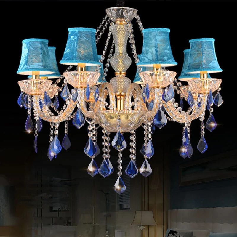 European Blue Atmosphere Villa Hotel Lobby Decorative Chandelier American Glass Crystal Internet Cafe KTV Creative Pendant Lamp