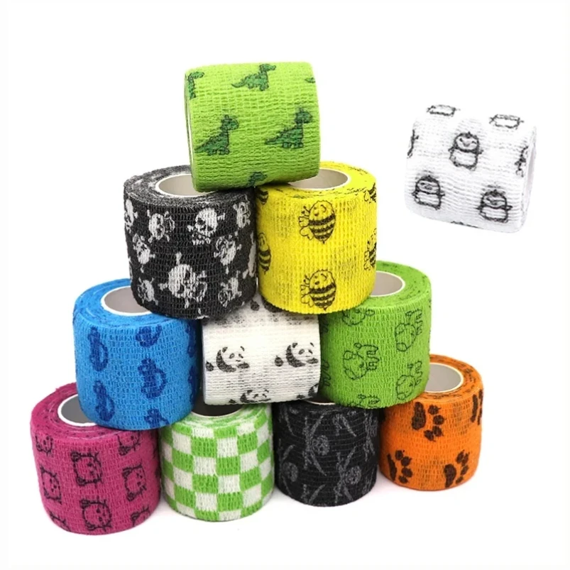 

Animal Pattern Printed Self Adhesive Elastic Bandage Sports Wrap Tape for Finger Joint Knee First Aid Kit Pet Tape