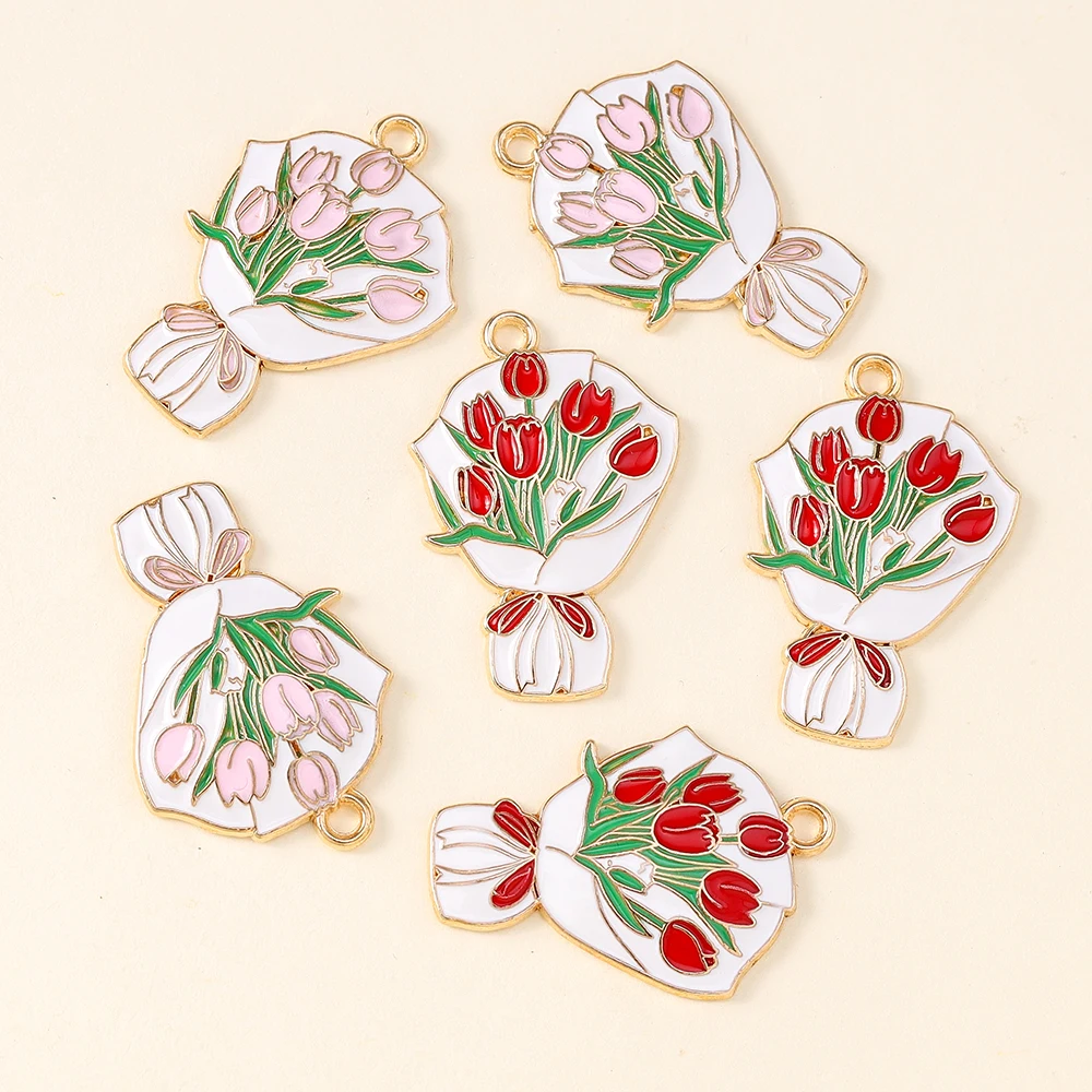 10 Stück Emaille-Rosen-Blumenstrauß-Charms für Anhänger, Halskette, Armbänder, Ohrringe, handgefertigte Anhänger, Schmuck, DIY-Handwerk