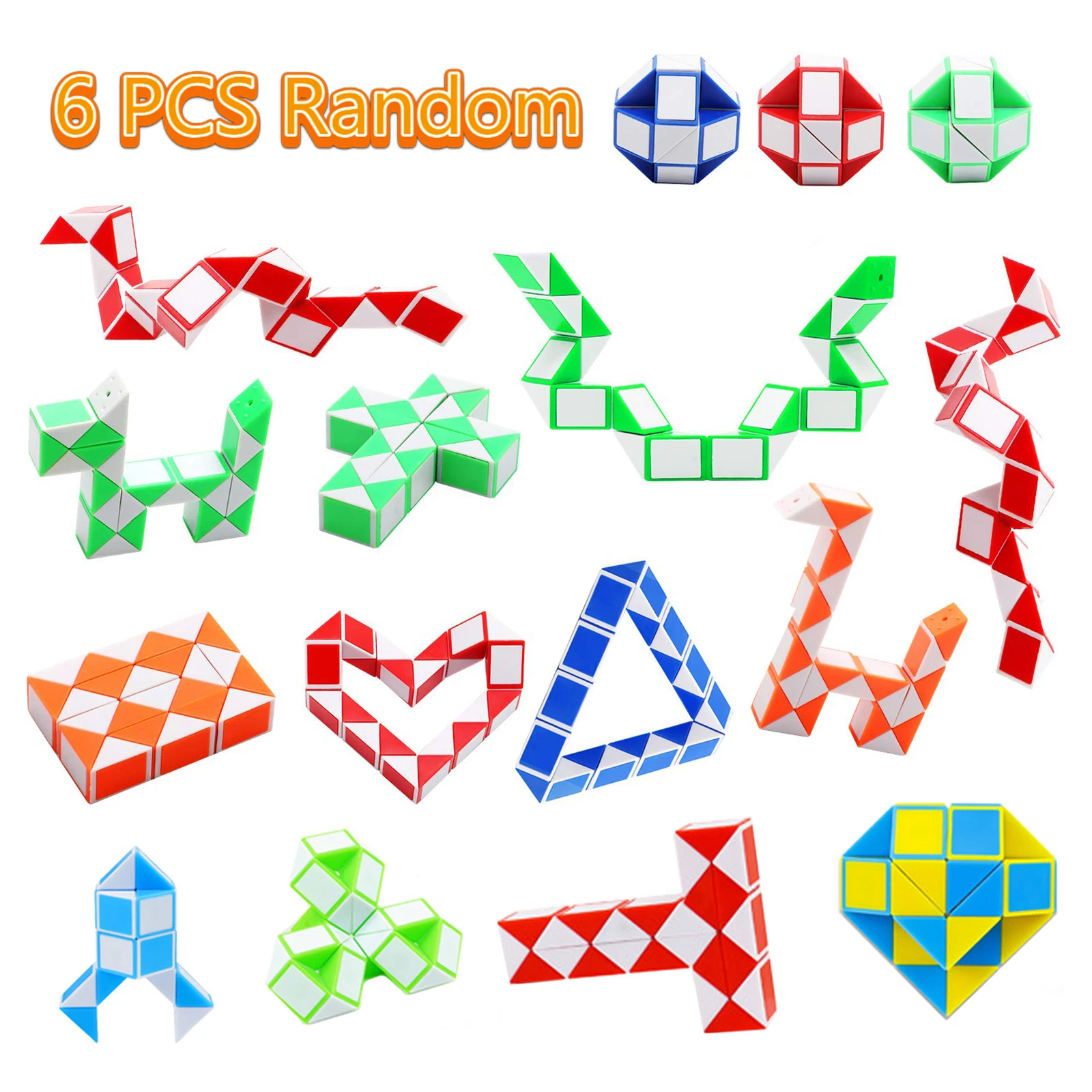 6pcs Random Snake Cube Twist Folding Puzzle Fidget Toy 24 Blocks Magic Ruler Anti Stress Reliever Game Gift for Kids Adults