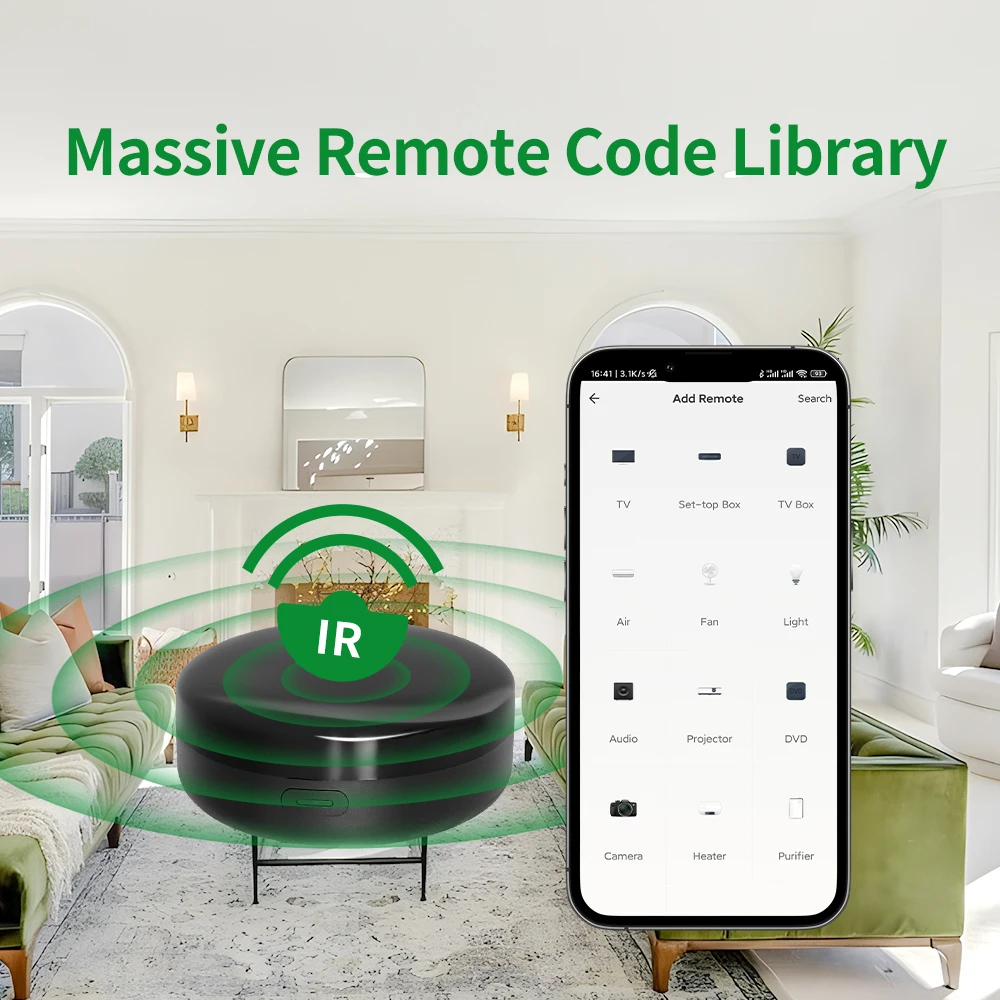 Tuya WiFi Learning Infrarot-Fernbedienung, geeignet für Infrarot-Lüfter und Fernseher, Smart Home Control, unterstützt Alexa Google Electronic