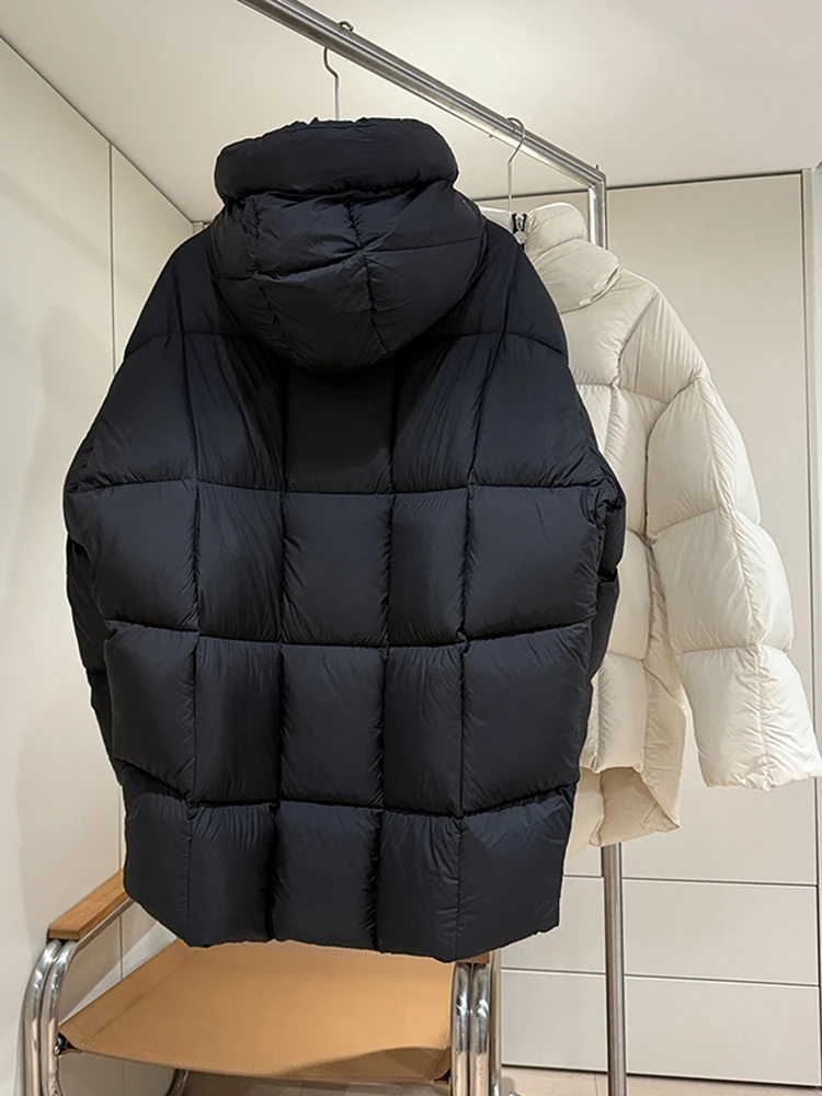 

Зимняя утолщенная куртка-пуховик Parker с капюшоном, женская пушистая теплая верхняя одежда с двойной молнией, женская однотонная свободная куртка на белом утином пуху