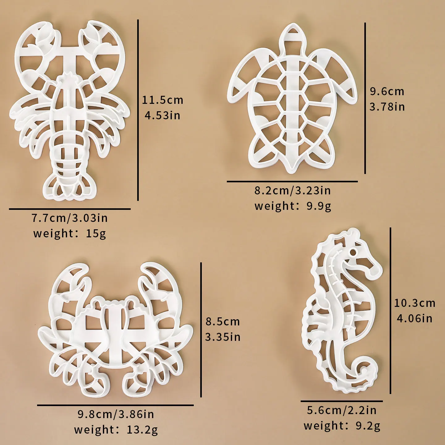 4 Pcs Ocean Creature Cookie Cutter Sea Turtle Seahorse Lobster Crab Designs Cookie Molds for Kids Birthday, Back to School
