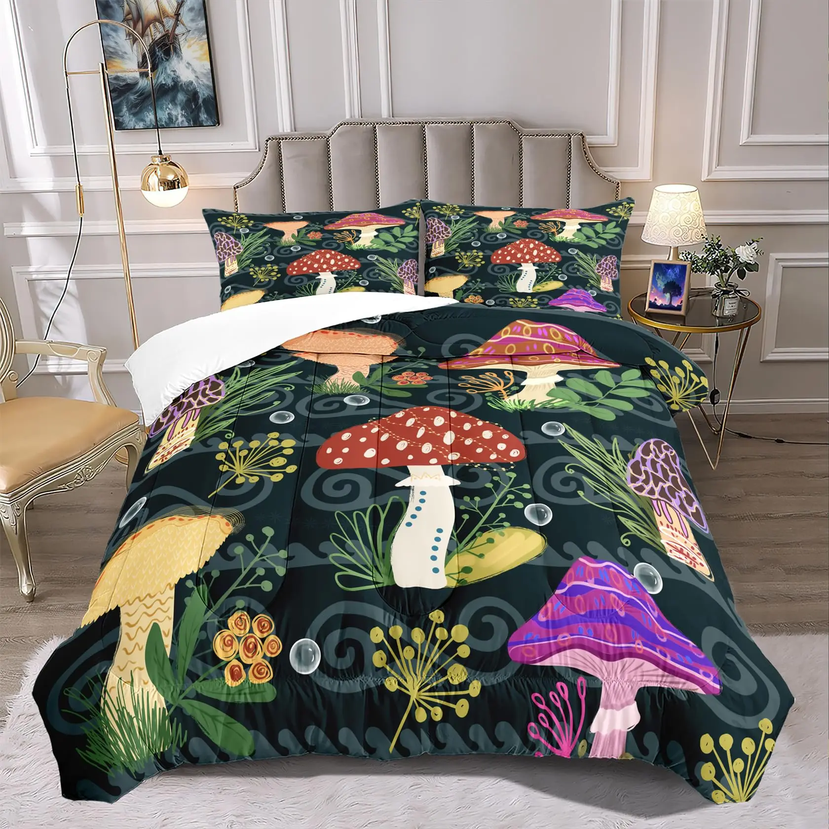 

Cute Mushroom Bedding Set Twin Full Size Kids Comforter Cover Set for Teens Duvet Cover Room Decor Quilt Cover with Pillowcases