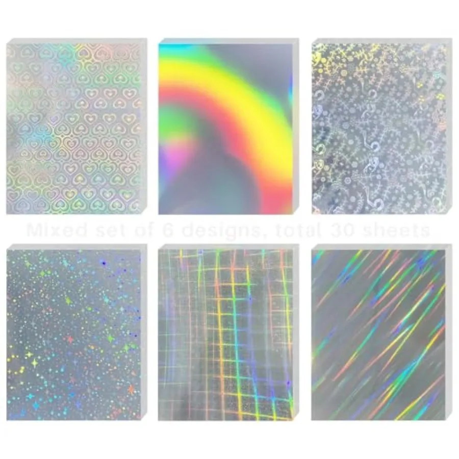 30 Sheets Holographic Sticker Paper for InkjetandLaser Printer, Printable Vinyl Sticker Paper Waterproof Self-Adhesive, A4 Size