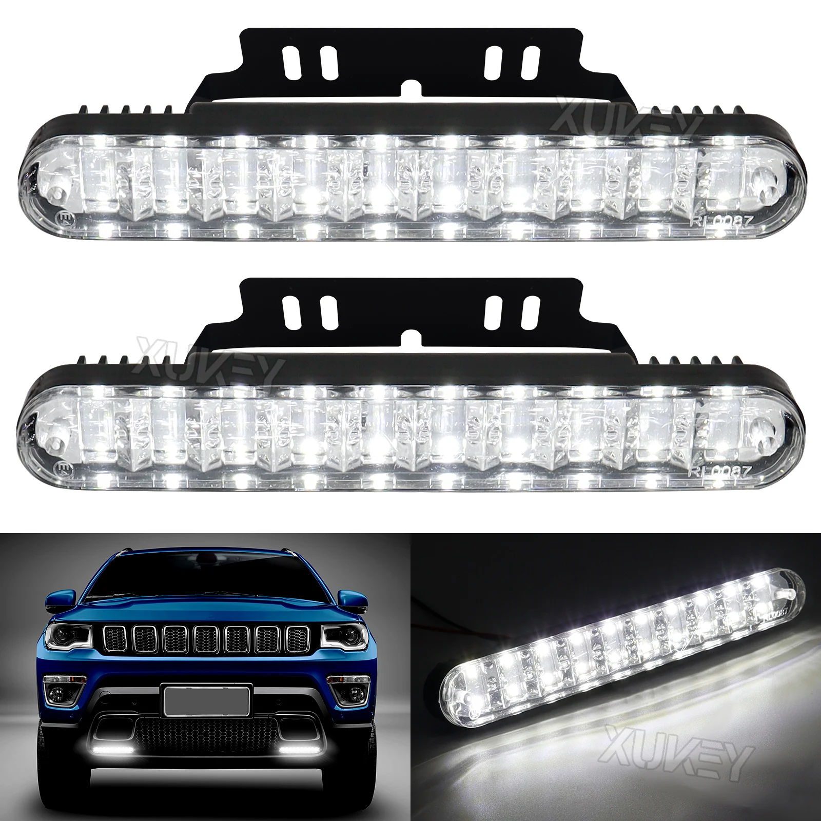 Pair 20 LED White 12V Car Universal Decorative Light Bar DRL Strip Bright Daytime Running Light Front Bumper Fog Driving Lamp E4