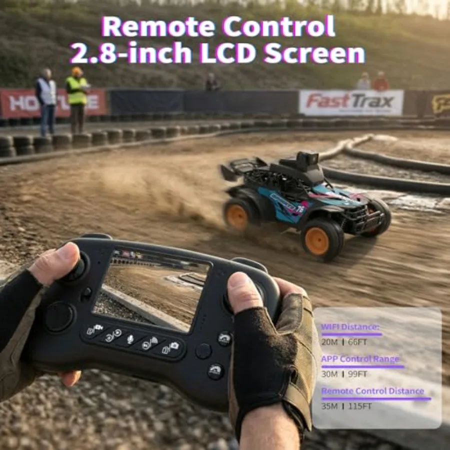 RC Car with Camera for Outdoor Off-Road Use, ABS Plastic Body, Black and Red, 2.4GHz Dual Control with Live Video Feed and 60 A