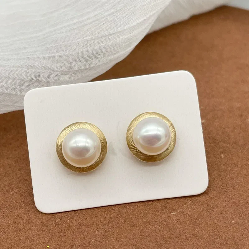 DSHIJOJ 7-7.5mm AA Akoya Pearl 18K Women Earrings Butterfly Simple Style Au750 Saltwater Pearl Stud Earrings