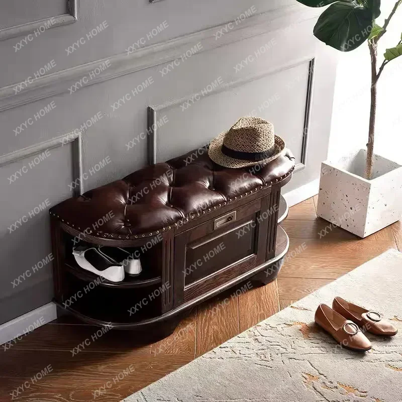 XX all-solid wood shoe changing stool can be sat at the door, multi-functional storage