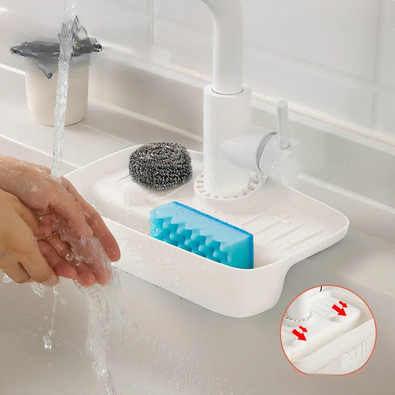 Kitchen Sink Organizer, Faucet Splash Guard, Non-Slip Countertop Mat, Sponge and Cloth Holder, Water Drain Rack, Multifunctional