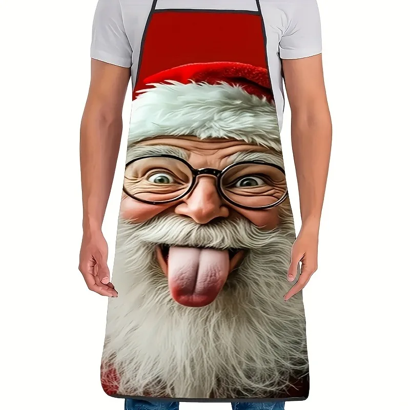 1pc Funny Santa Face Apron with Movable Eyes & Expressive Face - Machine Washable Suitable for Cooking, Baking, BBQ Parties