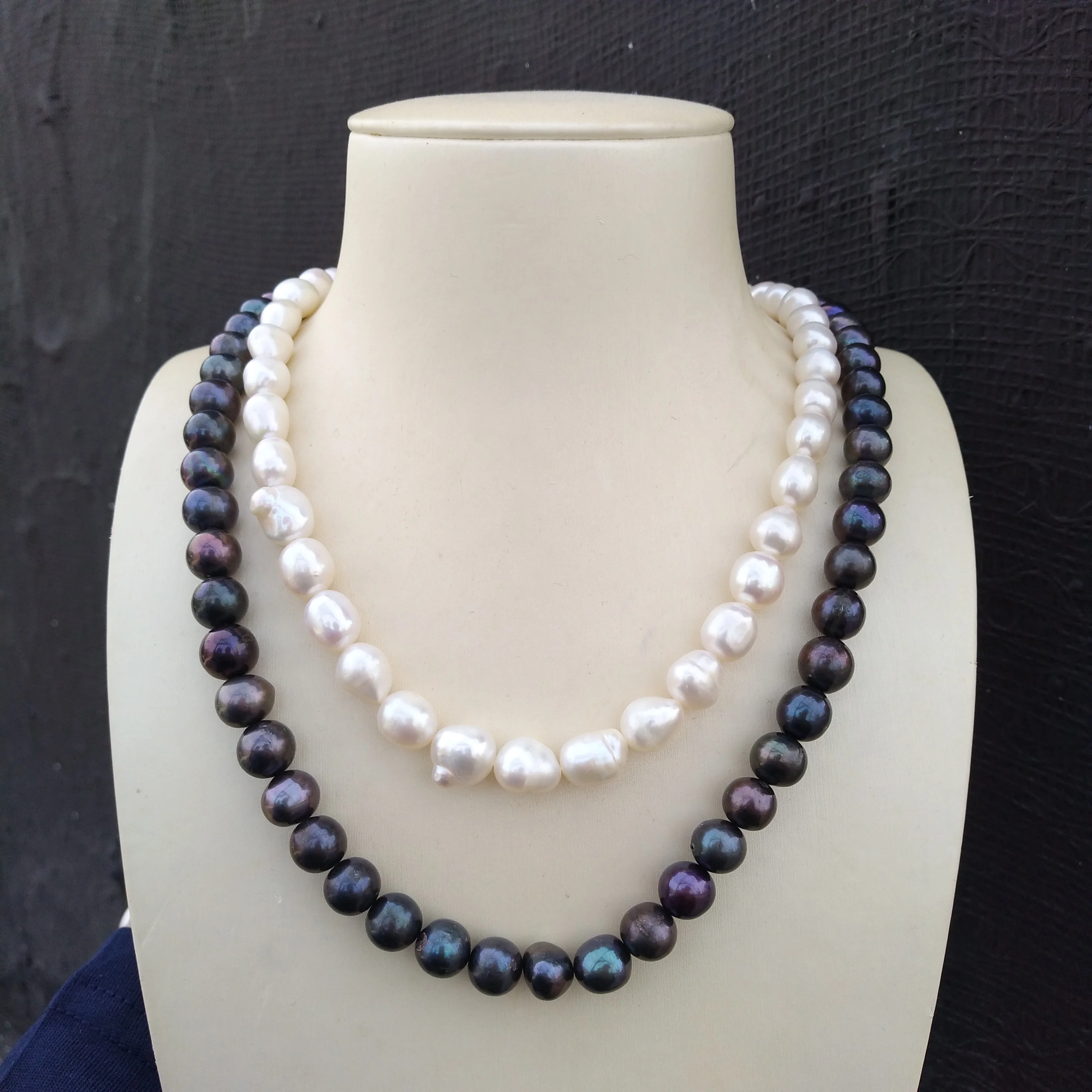 2ROW AAAA 10-11mm REAL natural TAHITIAN WHITE black pearl necklace 42CM