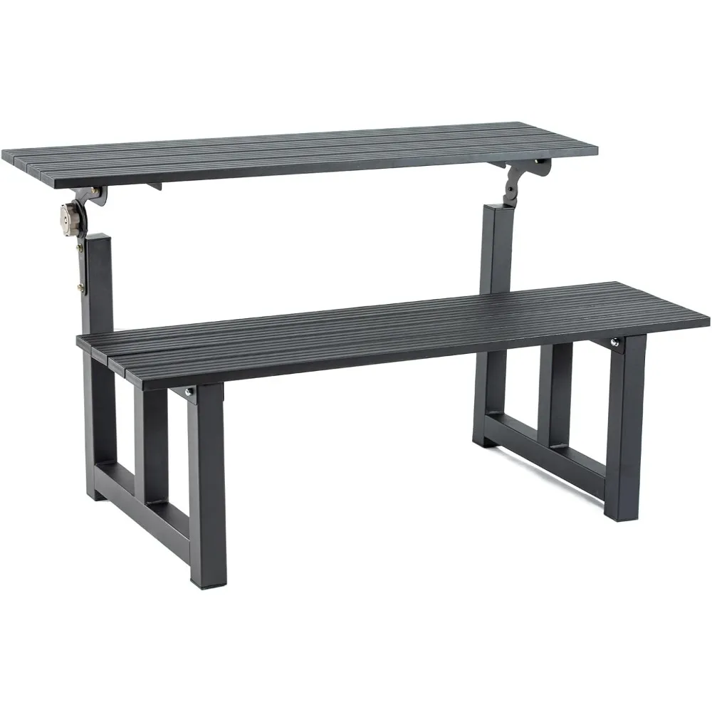 Banco de mesa de picnic de aluminio de 47 pulgadas, banco negro para exteriores cubierto con capacidad de peso de 400 libras para parque, jardín y
