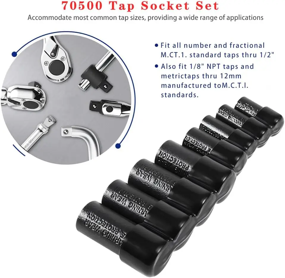 ชุดประแจหัวต่อ, 8 ชิ้น, ขนาด 1/4' และ 3/8' นิ้ว, ใช้ได้กับหัวต่อ MCTI ขนาด 1/2', 1/8' NPT, เมตริกถึง 12 มม.