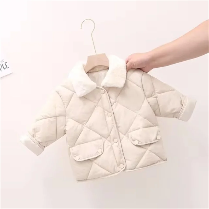 Kids Turndown Collar Coats Boys Girls Winter Warm Parkas Children Autumn Cotton Outer Clothing Baby Lightweight Jackets 2-6Y