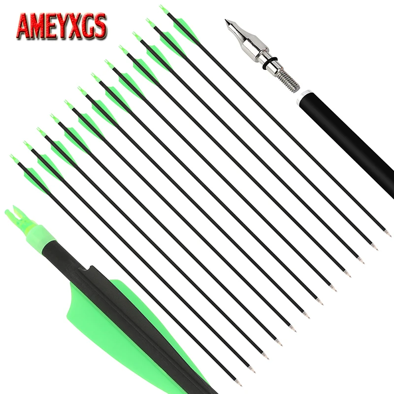 

6/12pcs 31.5 Inch Arrow Spine 500 Mixed Carbon Fiber 3" Rubber Feather 100Grain Arrowhead for Bow Shooting Hunting Archery Arrow